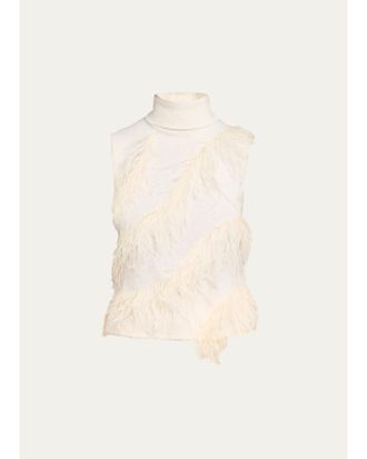 SIMKHAI Elinor Sleeveless Feather Turtleneck Top