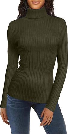 Generic Polo Neck Jumpers for Women Trendy Slim Fit Ribbed Knitted Jumpers Turtleneck Pullover Sweaters Winter Warm Undershirt High Neck Knitwear Base Layer,G