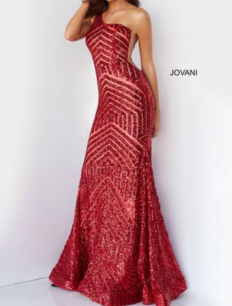 Jovani One Shoulder Beaded Dress In Blush/nude