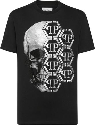 Philipp Plein Round Neck T-Shirt Hexagon - Heren - T-shirts - Zwart - 3XL - Katoen - Tops