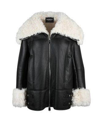 Dondup Black Fur Lined Leather Shearling Jacket