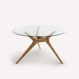 AM.PM Ronde tafel van glas en massief eikenhout, Maricielo