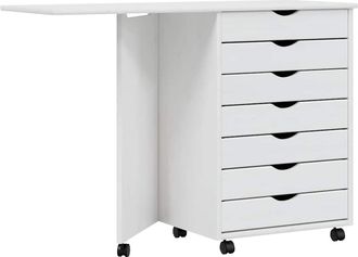 vidaXL Vidaxl - Cajonera Con Ruedas Y Escritorio Moss Madera Maciza Pino Blanco