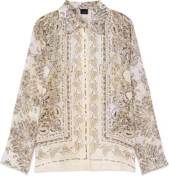 Oltre Geprint shirt van voile - Dames - Overhemden - Beige - S - Nylon - Overhemden