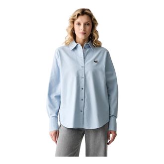 Karl Lagerfeld Overhemden, Dames, Blauw, XS, Katoen, Ikon Shirt