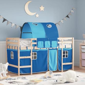 vidaXL Cama Alta Para Ni&ntilde;os Con T&uacute;nel Madera Pino Azul 90x190 Cm Vidaxl