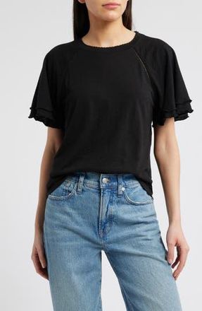 Wit & Wisdom Flutter Sleeve Top in Black at Nordstrom Rack, Size X-Small