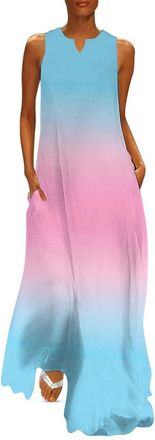 Generic Transgender Flag Colors Womens Casual Dresses Sleeveless Maxi Dress Summer Beach Long Dresses XL