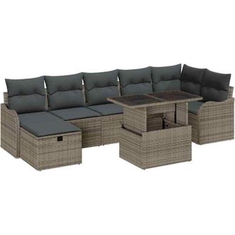 vidaXL Vidaxl - Conjunto De Sof&aacute; De Jard&iacute;n Con Coj&iacute;n 8 Pcs Gris Polirat&aacute;n
