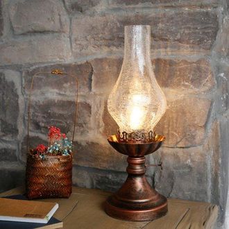 OEM L&aacute;mpara De Mesa Industrial Retro - Estilo R&uacute;stico, Pantalla De Cristal, Bombilla Incluida - Ideal Para El Dormitorio Y La Mesita De Noche