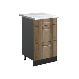 Vicco Mueble Bajo De Cocina R-line, Roble Artesanal/antracita, 50 Cm Encimera M&aacute;rmol, Vicco