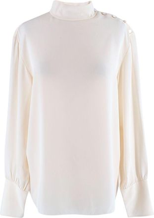 Chlo&eacute; High Neck Shoulder Button Cream Silk Blouse Size L