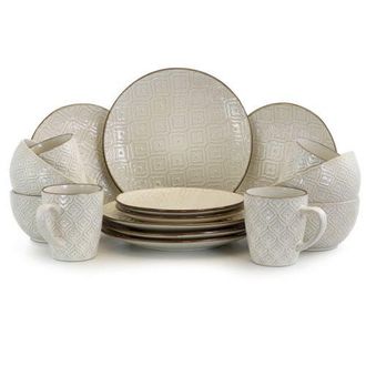 Elama White Lily 16 Piece Luxurious Stoneware Dinnerware with Complete Setting for 4 in Off-White at Nordstrom