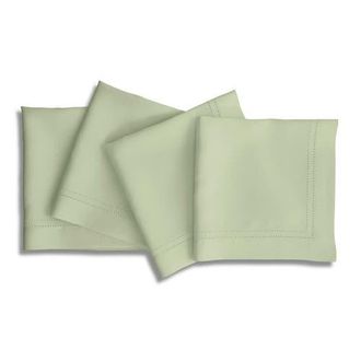 Solino Home Linen Dinner Napkins Set of 4, 20 x 20 Inch for Dining Table, Holiday and Everyday Table Decor - Linen Double Hemstitch in Sage Green at