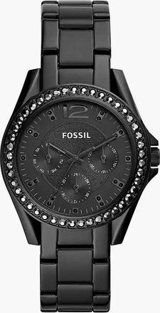 Fossil Womens Riley 38mm Multifunction, Black Stainless Steel Watch
