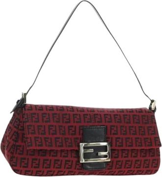 Fendi Pre-owned Zucchino Canvas Shoulder Bag - Dames - Vintage Schoudertas - Rood - ONE Size - Leer - Vintage