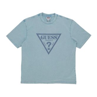 Guess T-Shirts, male, Blue, Size: XL Vintage Triangle Tee Aquatic Ocean Multi