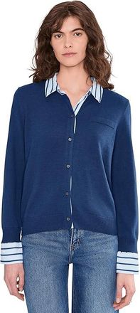 Vince Camuto Cardigan with Woven Trims Womens Sweater Navy Dusk 1 : SM, Acrylic/Nylon/Polyester