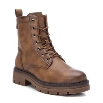 Xti Womens Lace-Up Combat Booties A 171000 Taupe - Round Toe, Medium Heel