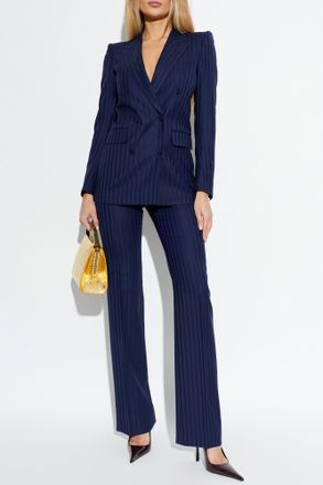 Tom Ford Wool Pleated Trousers, Womens, Navy Blue