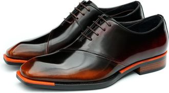 Generic Mens Patent Leather Formal Shoes Square Toe Wedding Dress Shoes Low Block Heel Business Lace Ups Shoe,Brown1,6.5 UK