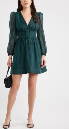 Chelsea28 Long Sleeve Minidress in Green- Black Alex Border at Nordstrom, Size Xx-Small
