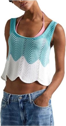 Pepe Jeans London Stijlvolle Galea Top - Dames - Tops zonder mouwen - Blauw - M - Katoen - Tops