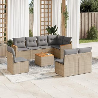 vidaXL Set De Sof&aacute;s De Jard&iacute;n 9 Pzas Con Cojines Rat&aacute;n Sint&eacute;tico Beige Vidaxl