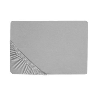 Beliani S&aacute;bana De Algod&oacute;n Gris Estampado Liso Cl&aacute;sico Ribete El&aacute;stico 90 X 200 Cm Dormitorio Hofuf