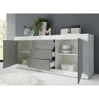 Dmora Aparador Pasubio, Mueble Con 3 Cajones, 2 Estantes, 2 Puertas, 210x42x85.8h Cm Blanco Brillante