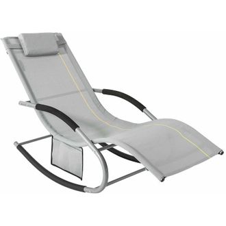 SoBuy Tumbona, Mecedora Con Almohada Y Bolsillo Lateral, Estructura De Hierro, Malla Transpirable Teslin, C&oacute;modo, Soporta Hasta 150 Kg, Color Gris Ogs28-hg 