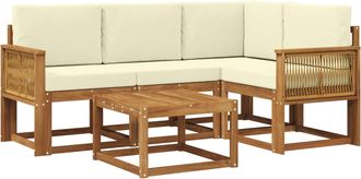 vidaXL Conjunto De Sof&aacute;s De Exterior 5 Uds. Natural Y Crema Poli&eacute;ster Vidaxl