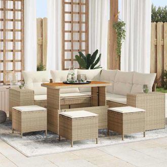 vidaXL Vidaxl - Conjunto De Sof&aacute; De Jard&iacute;n 9 Pcs Beige, Crema 110 X 55 X 71 Cm