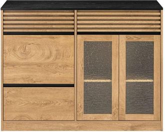 SoBuy Credenza cucina Mobile Cucina con 2 ante in vetro e 3 cassetti Mobile da soggiorno Buffet Naturale 112x40x89 cm FSB99-N - Sobuy