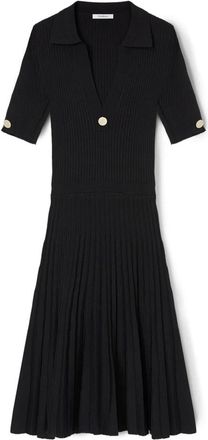 Motivi Kleedjes, Dames, Zwart, XS, Geribbelde gebreide jurk met kraag