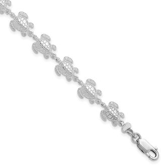 Diamond2Deal Sterling Silver Rhodium-plated Polished Sea Turtle Bracelet 7.5