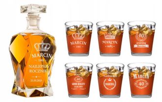 OEM Decantador De Whisky Grabado, 6 Vasos, Cumplea&ntilde;os, Boda, Despedida De Soltero, Testigo