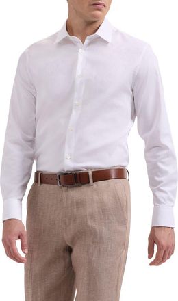 Bugatchi Julian Shaped Fit Floral Jacquard Stretch Cotton Button-Up Shirt in White at Nordstrom, Size Xxx-Large