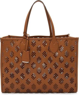 Gucci Brown Gg Debossed Calfskin Diamond Cutout Medium Tote (Authentic Pre- Loved)