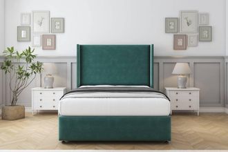 Comfort Beds Ayla Plush Divan Set No Drawers-54 Wingback-Footboard in Emerald | Size: Double