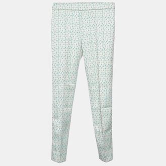 Max Mara Green Floral Jacquard Tapered Leg Trousers