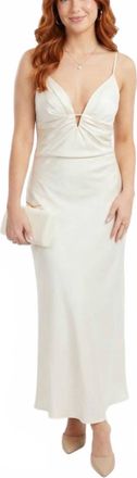 Q2 Carolyn Satin Maxi Dress In Warm Ivory