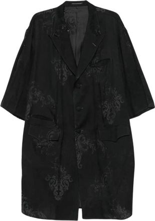 Yohji Yamamoto Jacquard Patroon Split Detail Jasje - Heren - Mantel - Zwart - L - Katoen - Jassen