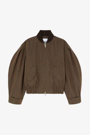 Ganni Canteen Bomber in Brown Wool Melange - Size 10/12