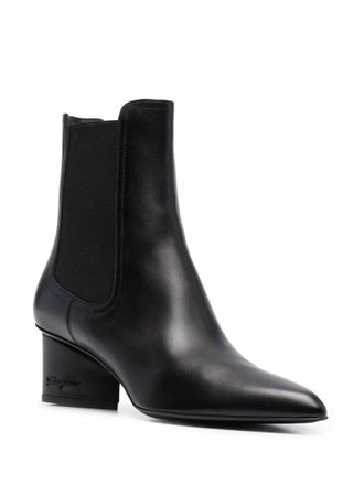 Ferragamo Womens Logo-Embossed Heel Chelsea Boots In Black