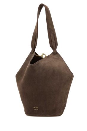 Khaite Womens Mud Suede Mini Lotus Shoulder Bag Cedar Baby Calfskin Borse A Mano