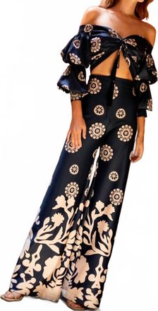 Andres Otalora Womens Zinu Cropped Blouse In Navy Dots Abstract Border Print