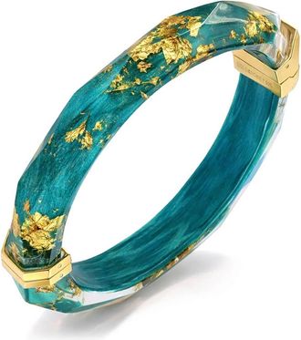 Gold & Honey Womens Thin Faceted Lucite Bangles In Emerald Gold Leaf