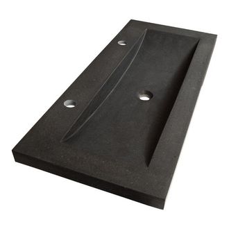 Marcel Breuer Magma wastafel 100x46x5cm - 1 wasbak - 2 kraangaten - natuursteen - basalt antraciet