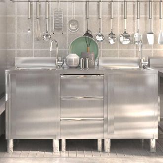 vidaXL Vidaxl - Armarios De Cocina Comerciales 3 Piezas De Acero Inoxidable